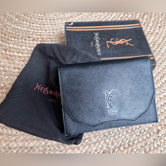 Yves Saint Laurent Handbags - Vintage Yves Saint Laurent Clutch Black Saffiano Leather